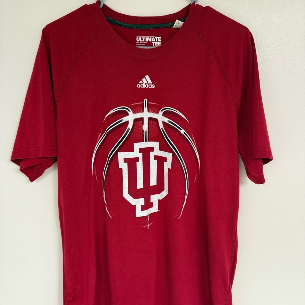 Adidas Red Short Sleeve Tee with IU Basketball Graphic